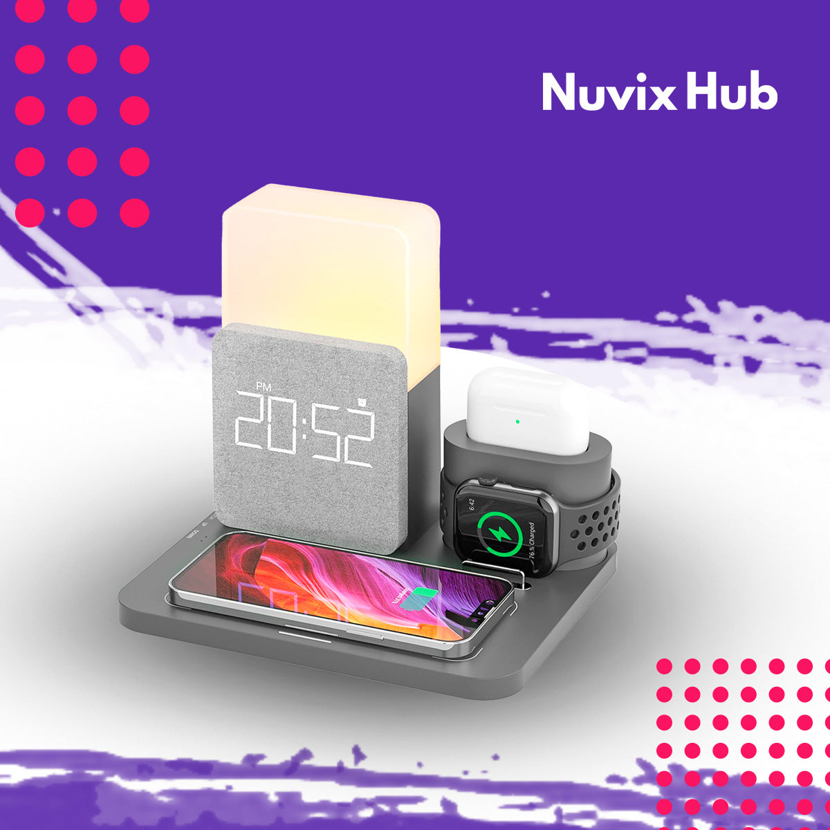Carregador Multifuncional 3 em 1 Led Light Alarm E Relógio Dock - Nuvix Hub